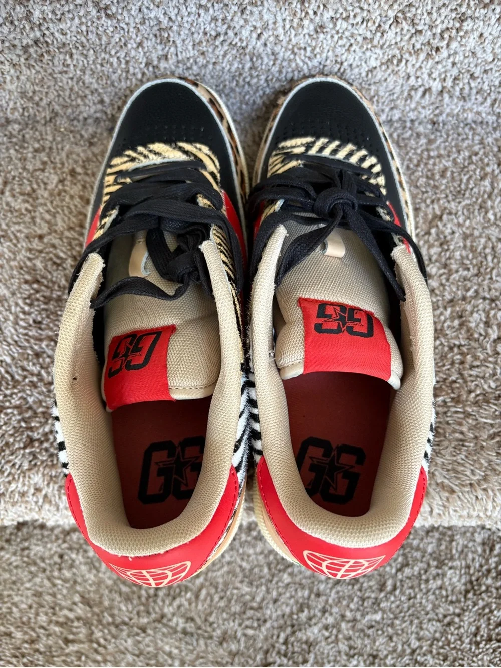 THE GOOD ALWAYS WINS Red and Tan Men’s Animal Print Sneakers